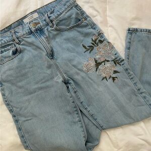 Dynamite Light Blue Floral Embroidered Jeans